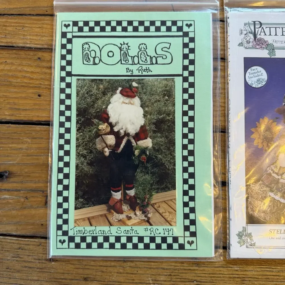 Vintage Primitive Doll Sewing Pattern Lot Country Folk Rag Doll Sunflower Santa
